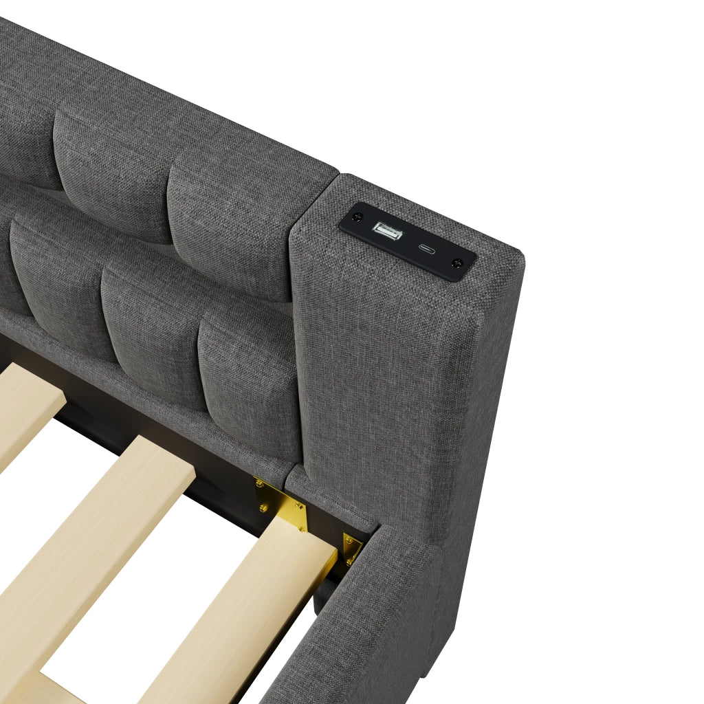Letto divano 140 × 200 cm 3 posti con letto estraibile 90 × 190 cm; LED; USB e Type-C; senza materasso; grigio