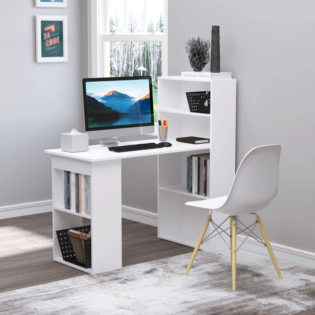 Scrivania Computer con Libreria ¨C Minimal ¨C Bianco 120x55x120 cm