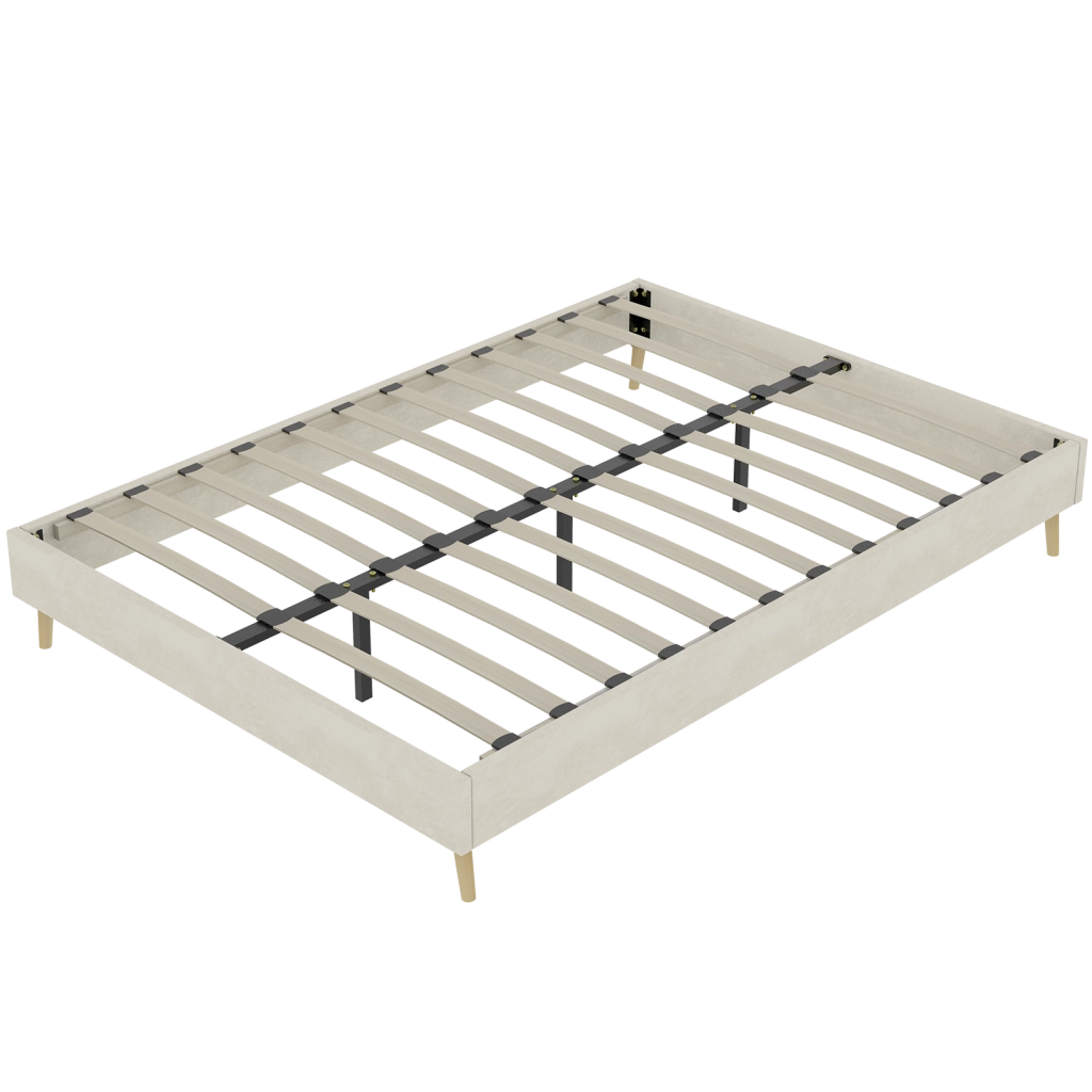 Letto matrimoniale 160x200 cm in tessuto e metallo beige, stile moderno