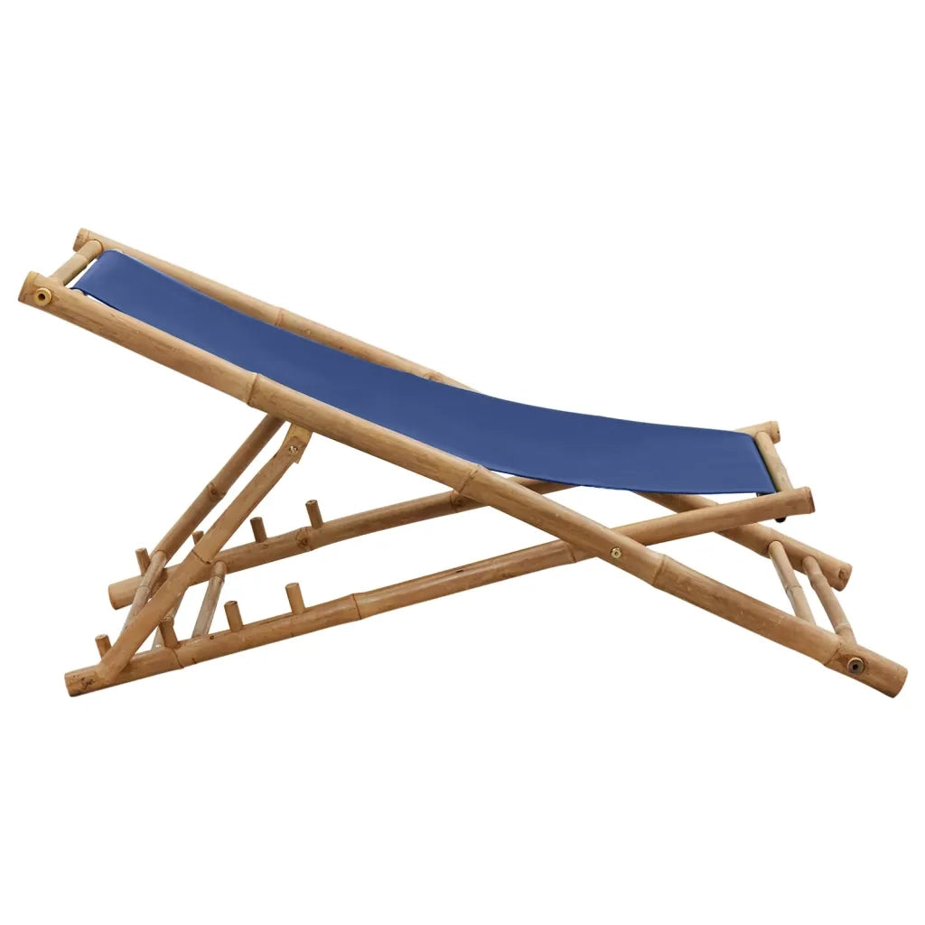 Sedia a Sdraio in Bambù e Tela Blu Marino 313019