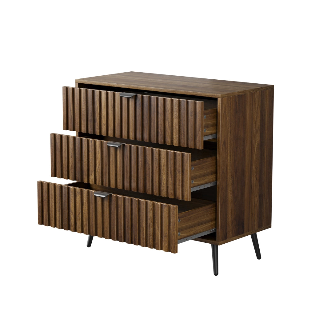 Cassettiera a 3 cassetti in MDF color noce con maniglie e gambe in metallo per camera e soggiorno 80 × 39 × 78 cm