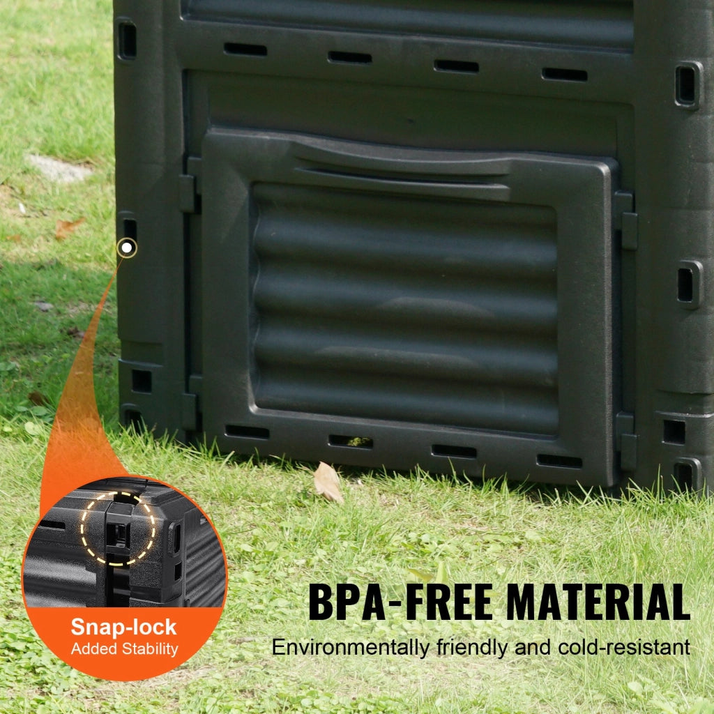 Compostiera da Giardino 300 L XDB-431 Contenitore per Compost in Polipropilene Nero Resistente ai Raggi UV Facile da Montare