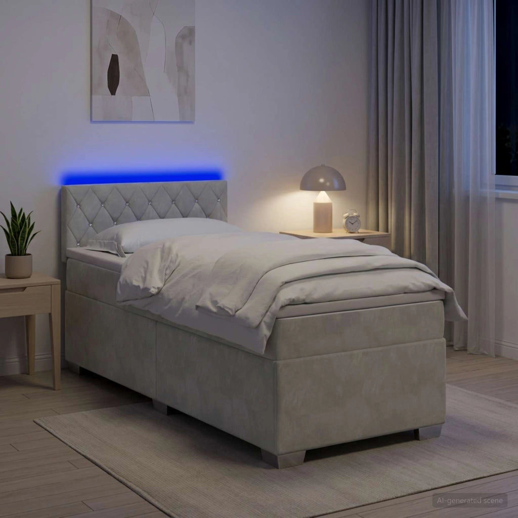 Letto con Box Spring, Materasso e LED Grigio Chiaro Singolo 3452258