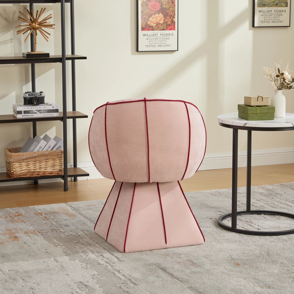 Poltrona girevole in ciniglia rosa con schienale alto e braccioli per camera e soggiorno 56 × 54 × 74.5 cm