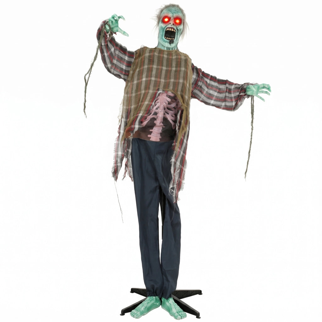 Zombie animato di Halloween, a grandezza naturale, 170 cm, con attivazione sonora e tattile, decorazione spettrale