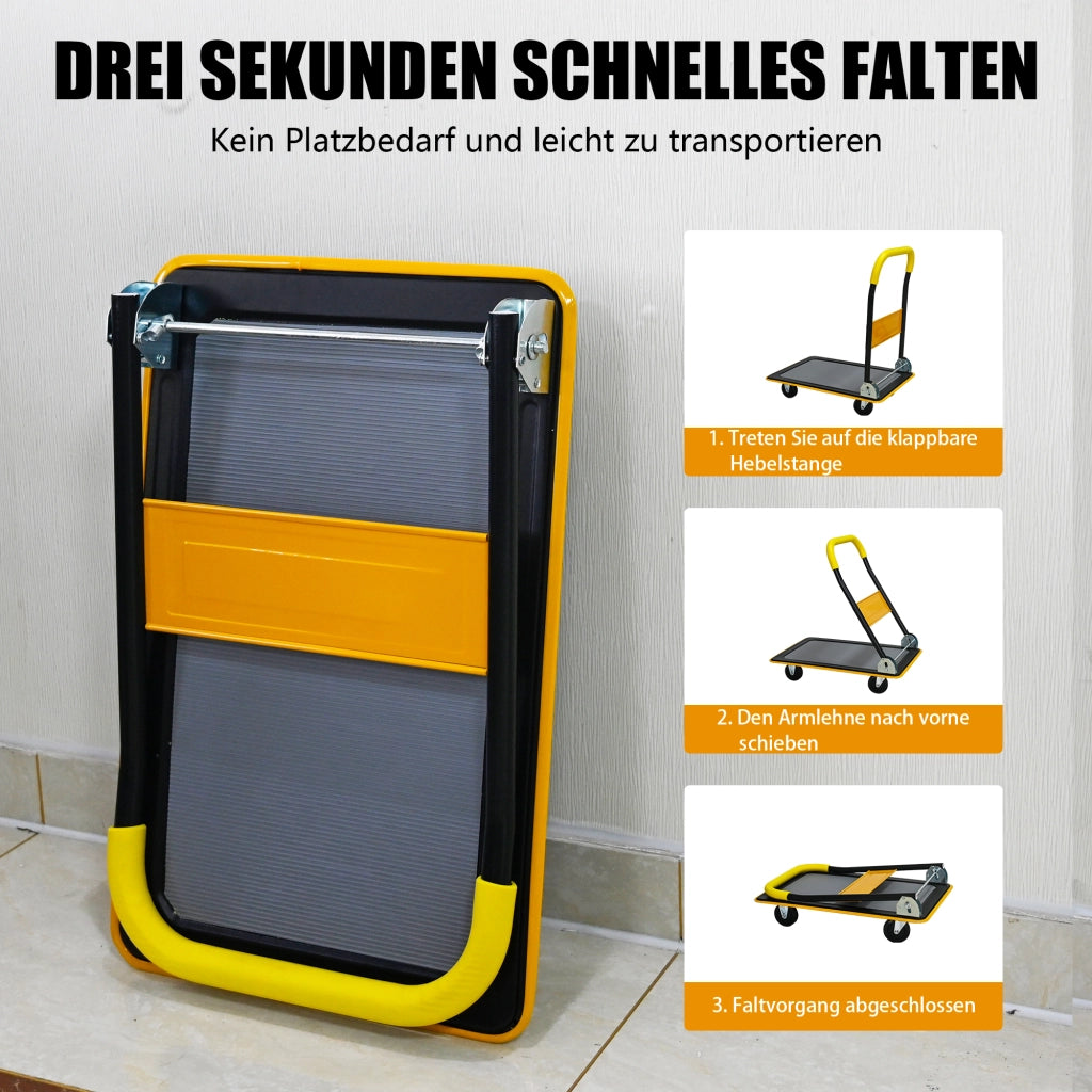 Carrello portapacchi pieghevole in acciaio giallo con ruote in poliuretano girevoli a 360° portata 150 kg