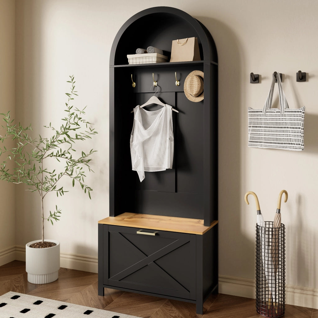 ARMADIO DA INGRESSO 75 x 35 x 195 cm in MDF Nero e Legno