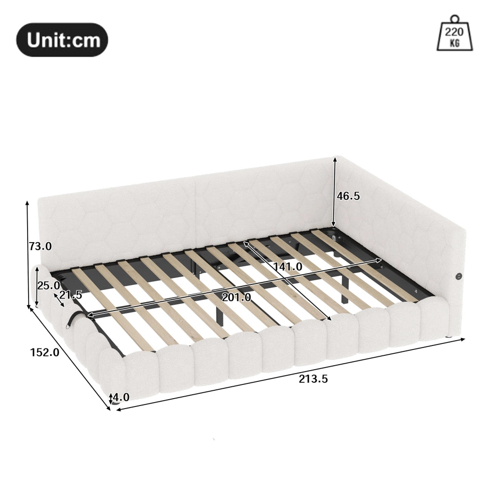Daybed 140x200 cm con contenitore idraulico, LED, USB e Type-C, bianco