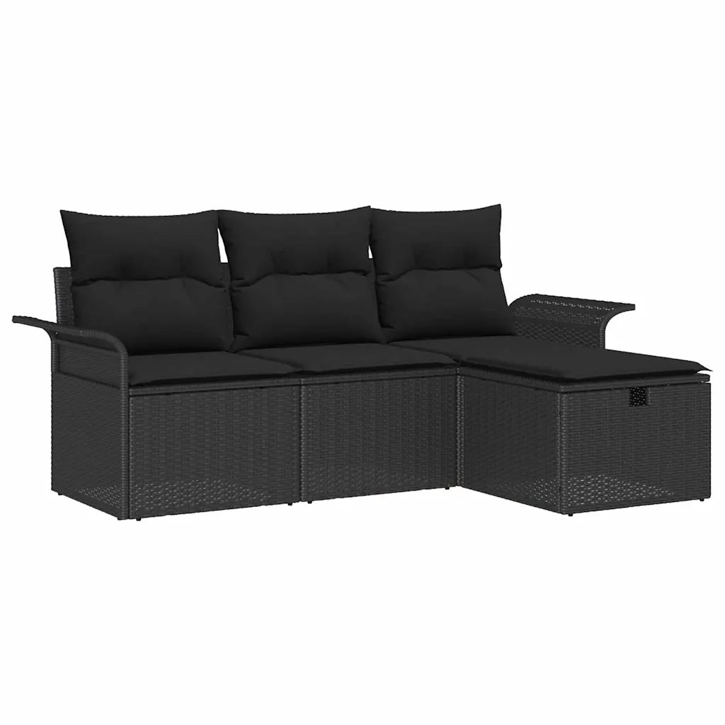 Set Divano da Giardino con cuscino 4 pcs Nero Poly Rattan
