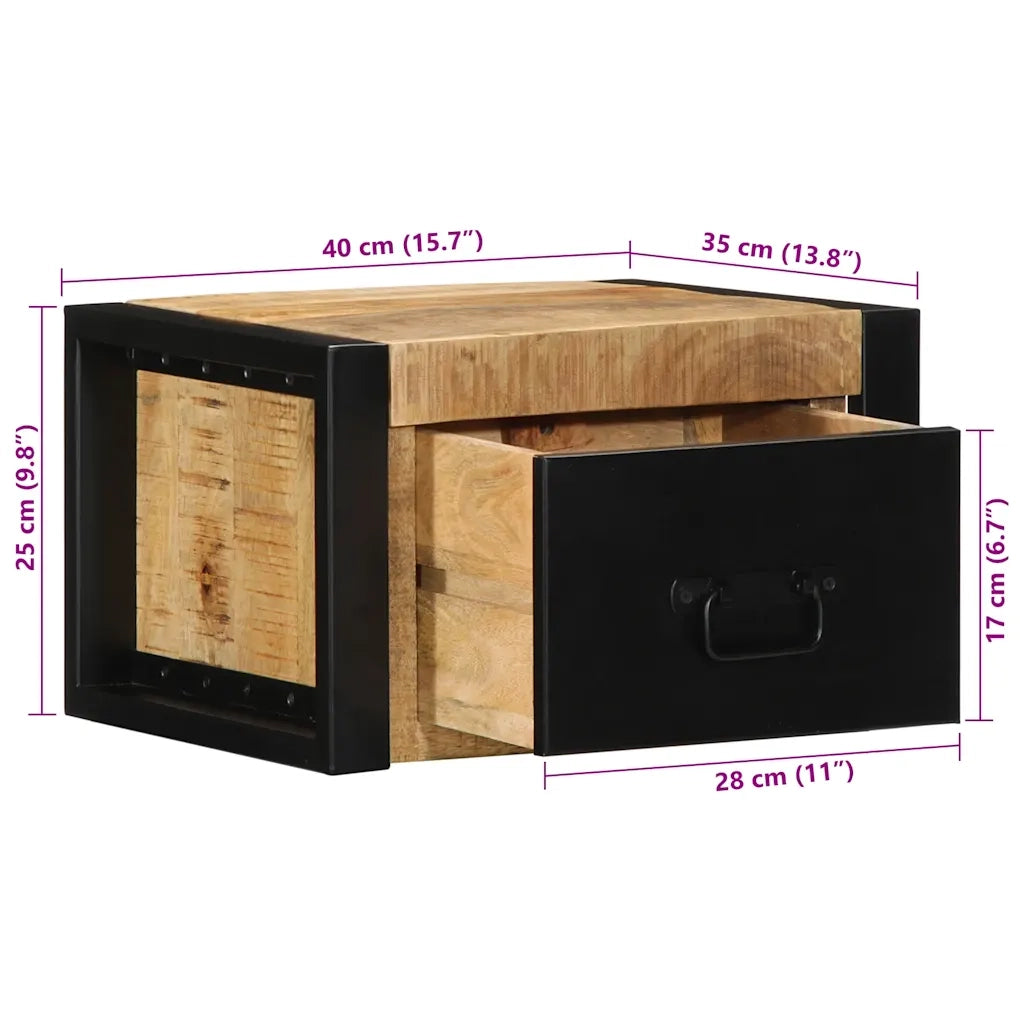 Comodini 2 pz-Set di 2 Tavolino da notte 40x35x25 cm in Legno Massello di Mango Grezzo