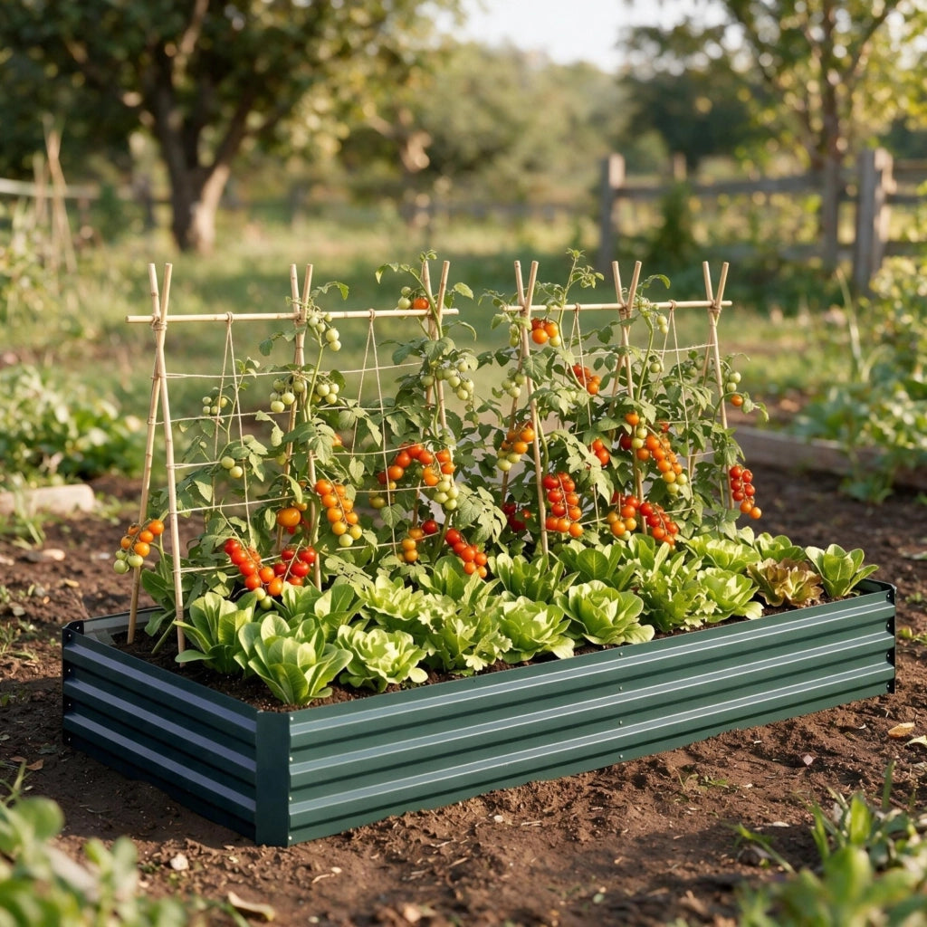 Orto rialzato in lamiera d'acciaio verde scuro 241x90,5x30 cm per giardino e piante