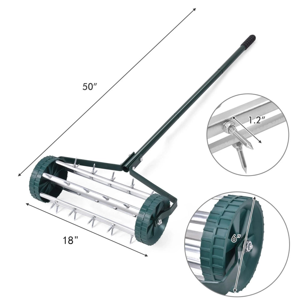 Aeratore per prato manuale a rullo 18 Inch con manico antiscivolo in acciaio e punte metalliche robusto per giardino