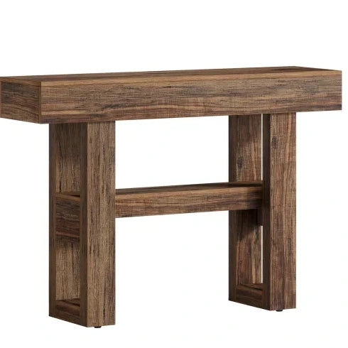 Tavolo consolle da ingresso a 2 ripiani in MDF marrone stile rustico HOMVRA