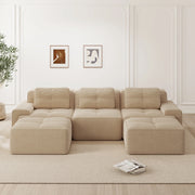 Divano modulare Cloud 3 posti in velluto a coste beige, modulare con ottomana, senza montaggio