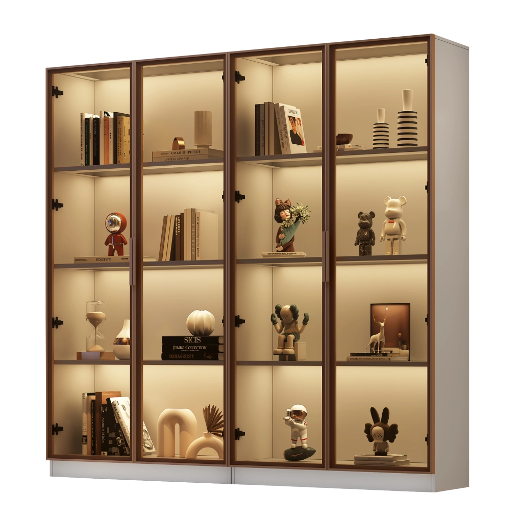 Set di 2 Vetrine in Vetro Bianco con Illuminazione LED, Ante a Battente e Ripiani Regolabili, Mobile Alto 80x40x160 cm per Soggiorno