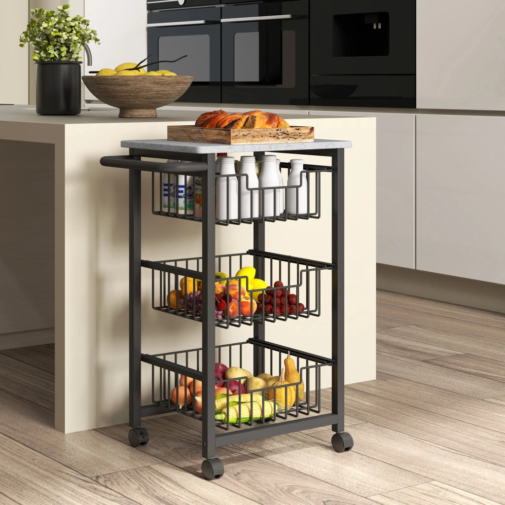 Carrello da cucina con 3 cestelli in acciaio ¨C zephmum ¨C mobile su ruote