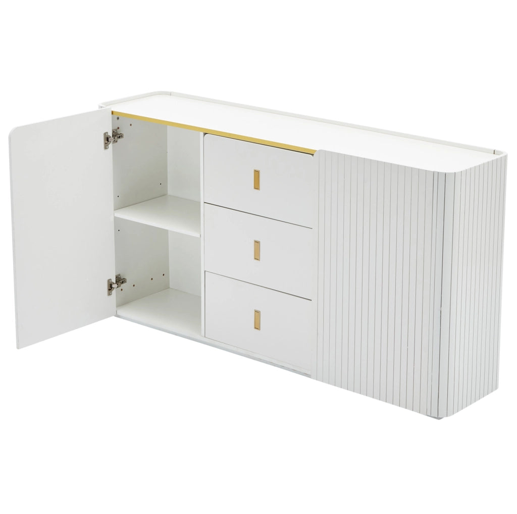 Sideboard bianco multifunzionale LED 150x35x80 cm con 2 ante e 3 cassetti