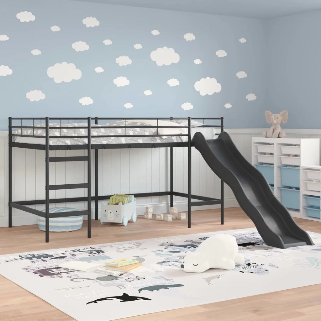 Letto loft per bambini con scivolo Tinta unita Nero e antracite 42020778
