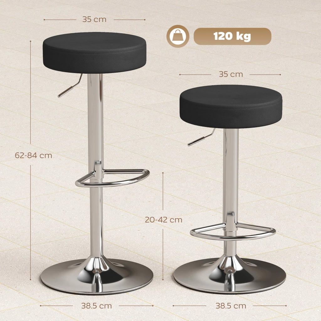 Sgabelli da Bar Regolabili ¨C Minimal ¨C Pelle PU e Metallo, Nero, 38.5x38.5x62-84 cm
