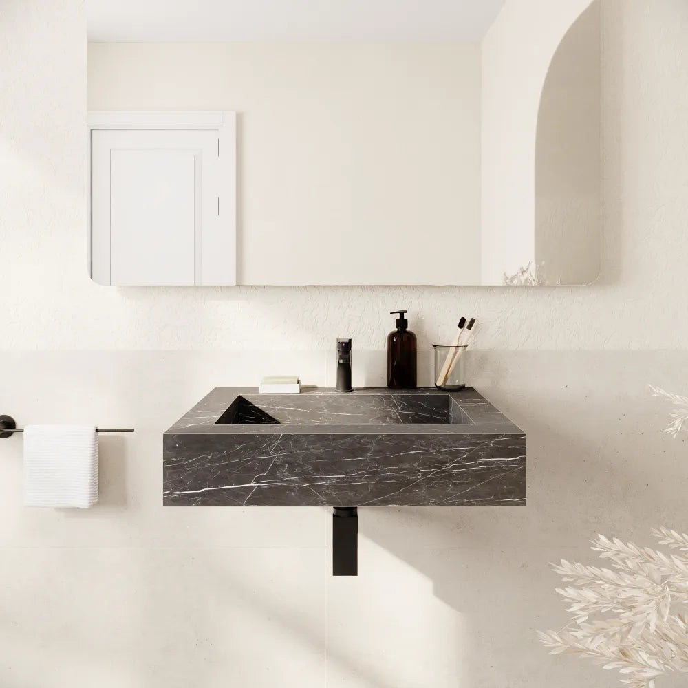 Lavabo sospeso in hpl 70cm effetto marmo scuro | Baikal