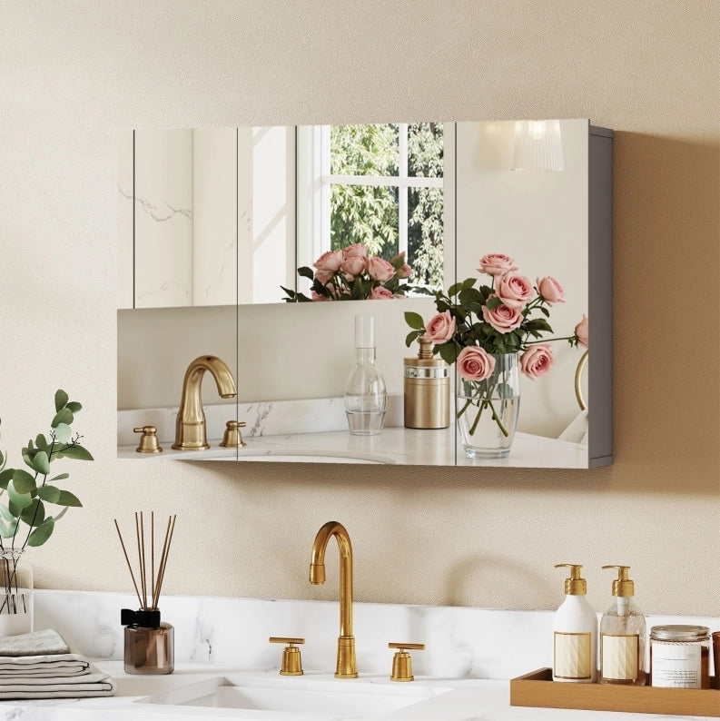 Armadietto a specchio da parete in MDF grigio, 90 cm