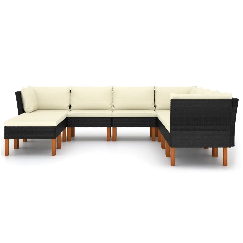 Set Divani da Giardino 9 pz con Cuscini in Polyrattan Nero
