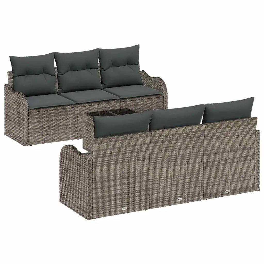 Set Divano da Giardino 7 pcs Grigio Polyrattan, Acciaio e Vetro