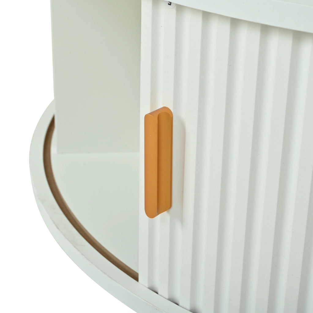 Tavolino rotondo elevabile 75 cm bianco con LED, vano contenitore e serrande