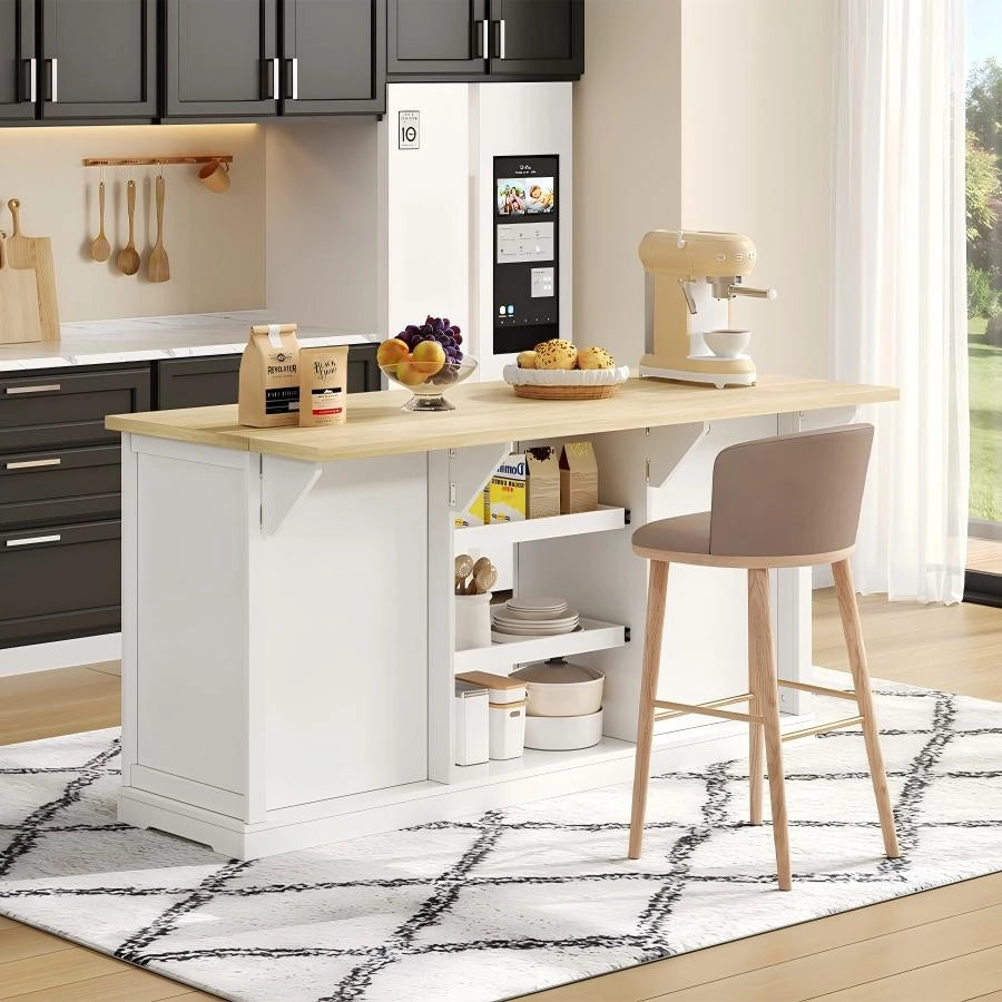 Credenza con piano ribaltabile 5 cassetti 2 ripiani estraibili prese e USB bianco naturale 150 × 65 × 75.5 cm