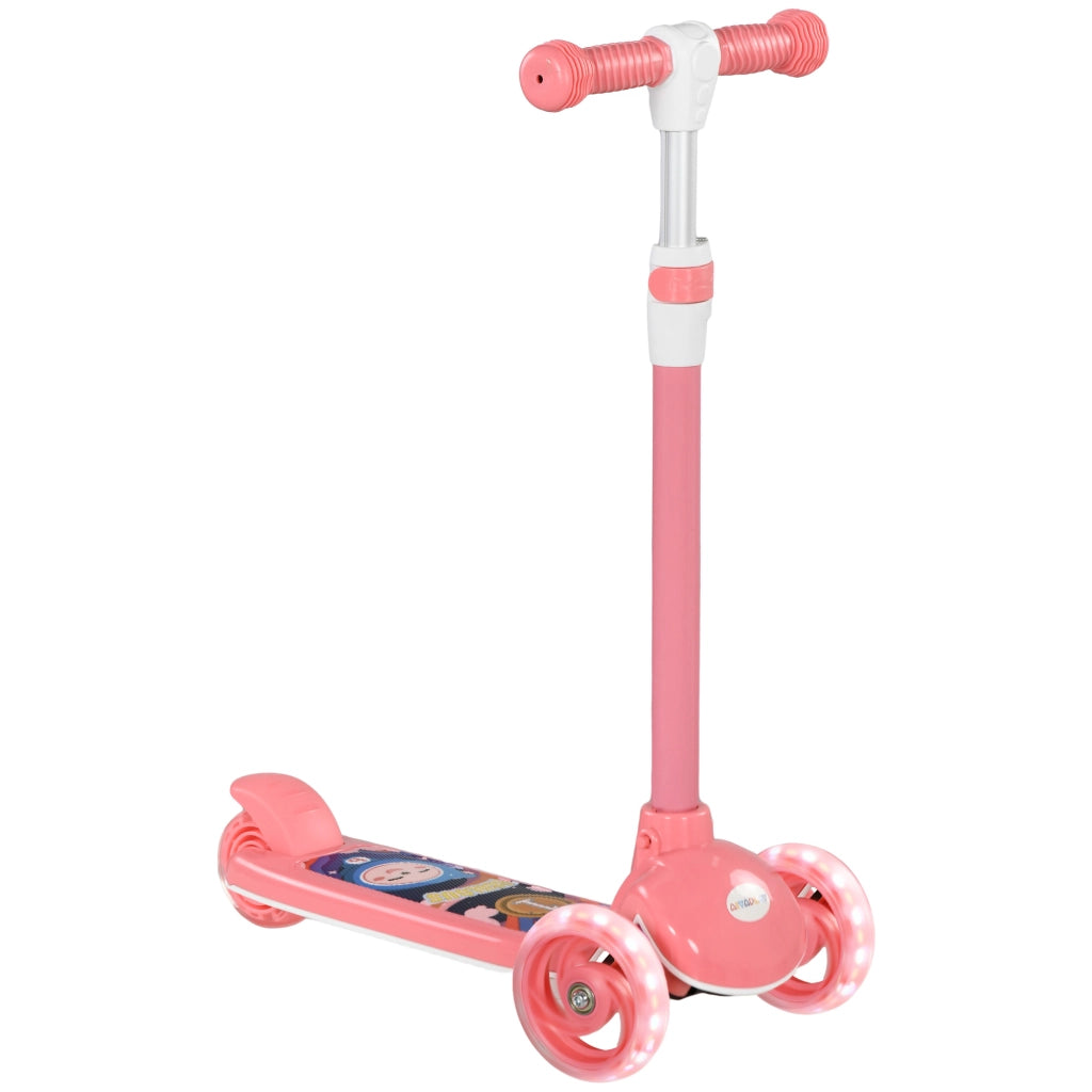 Monopattino per Bambini 3 Ruote con Luci LED Manubrio Regolabile e Freno Posteriore da 2 a 6 Anni Rosa