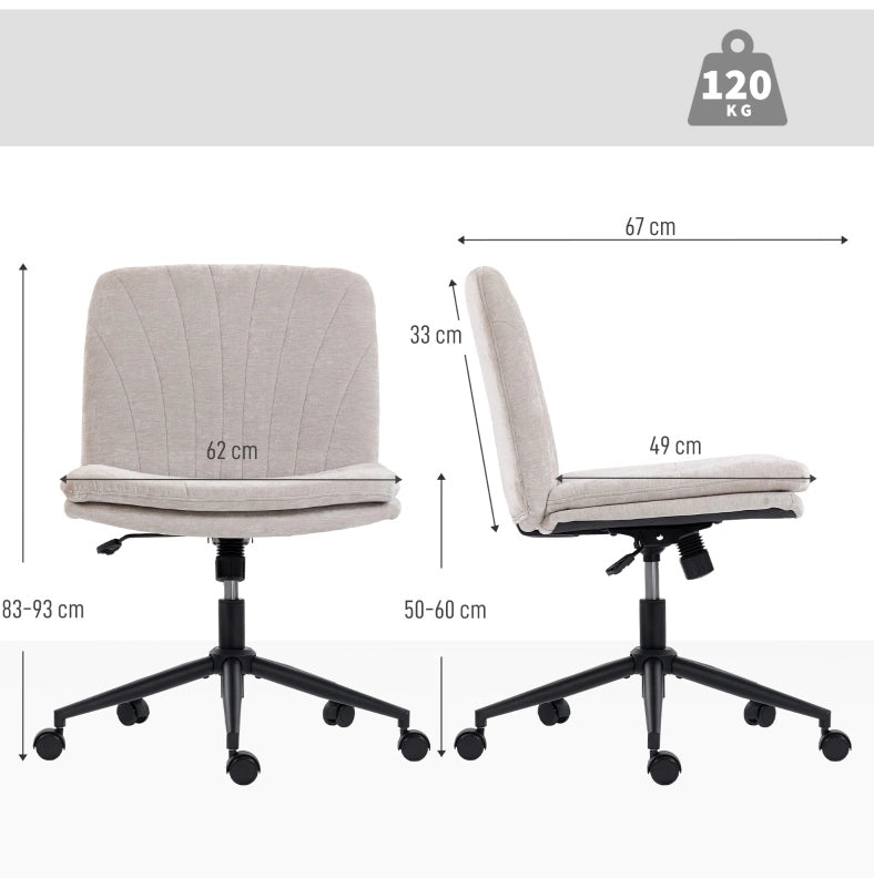 Sedia da ufficio ULEVR beige in ciniglia, seduta ampia 62 cm, altezza regolabile, girevole e basculante