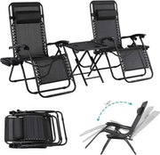 Set di poltrone a 3 dimensioni - Zero Gravity - regolabili - con tavolo e cuscini per testa - beige/nero