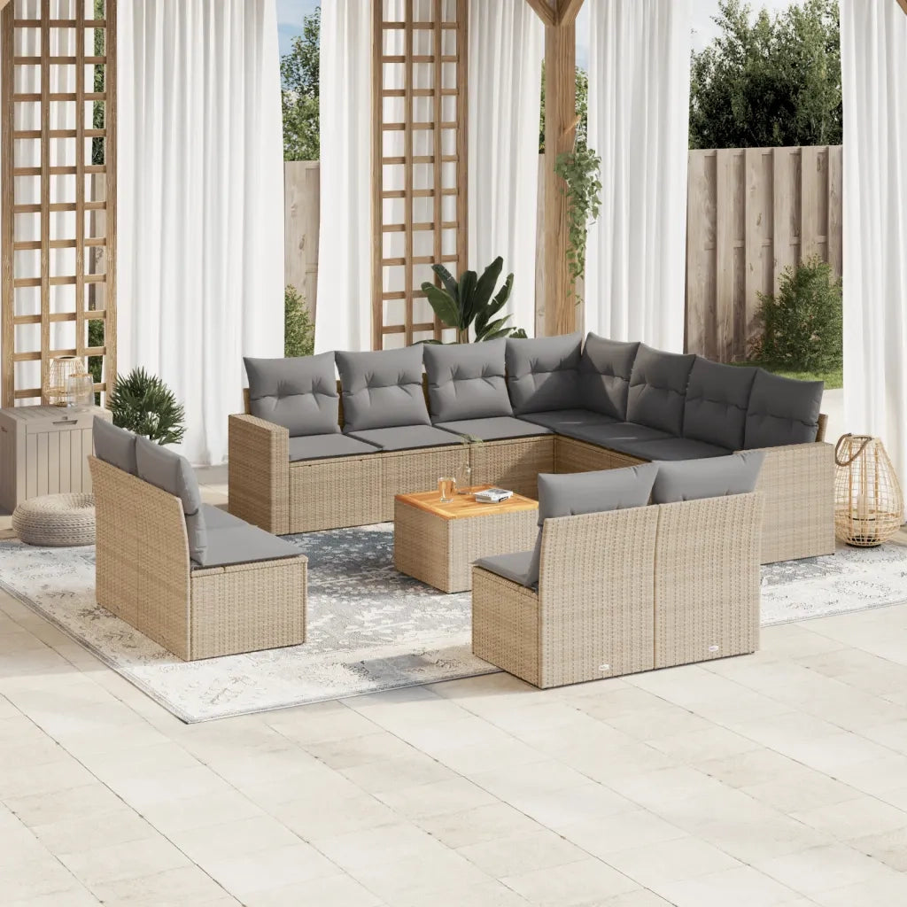 Set Divani da Giardino 12 pz con Cuscini Beige in Polyrattan