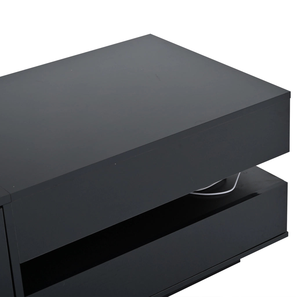 Tavolino da caff¨¨ elevabile 95x50 cm con LED, cassetto e vano in truciolare nero