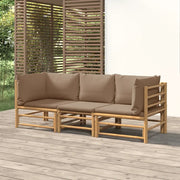 Set Salotto da Giardino 3pz con Cuscini Tortora Bambù 3155119