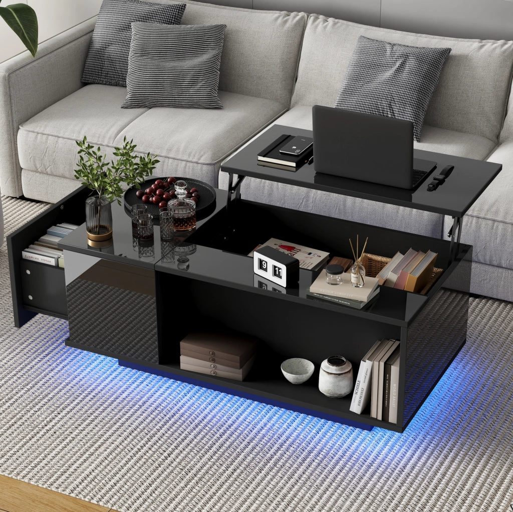 Tavolino da caffè LED elevabile con cassetto 100x50x40 cm