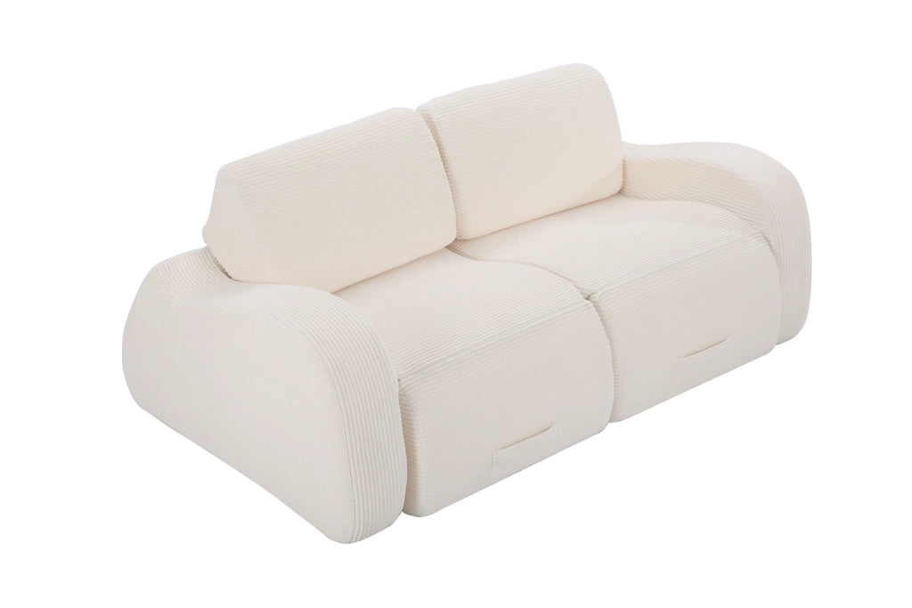 Divano modulare 3 moduli con funzione letto e struttura senza parti rigide, in velluto a coste beige