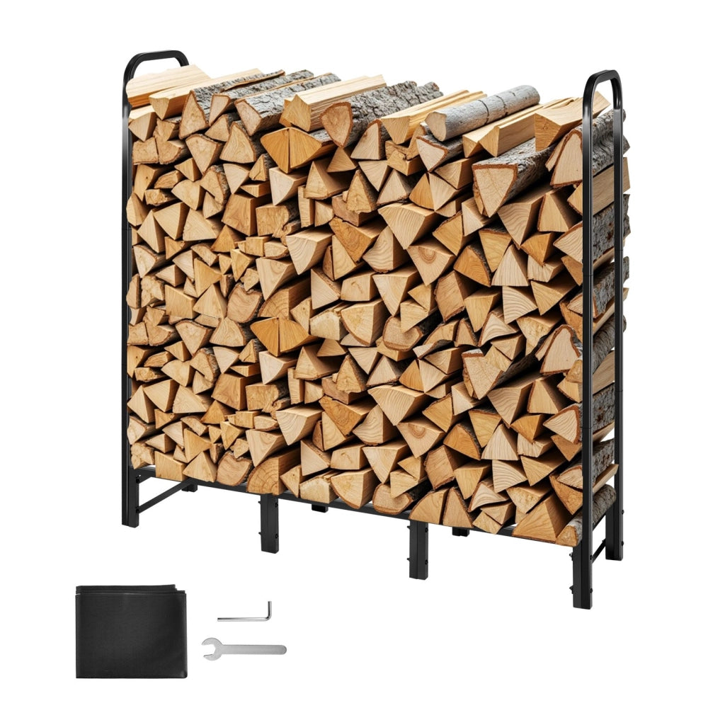 Portalegna da Esterno con Copertura Impermeabile CJDDB84FT in Acciaio 1220x320x1180 mm Porta Legna per Camino e Giardino Robusto 181,4 kg