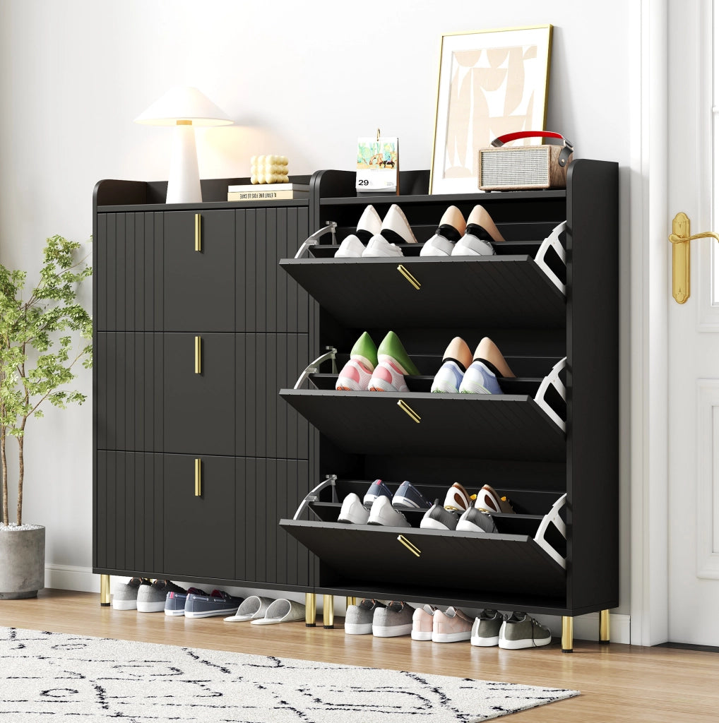Set di 2 scarpiere in MDF nero con ripiani regolabili; 80 ¡Á 23 ¡Á 123.5 cm
