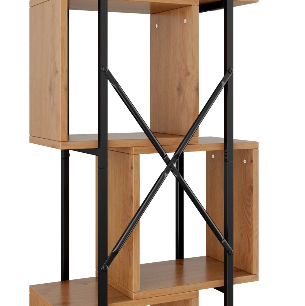 Scaffale verticale a 4 vani in MDF e ferro; nero e marrone; 59×30×180 cm