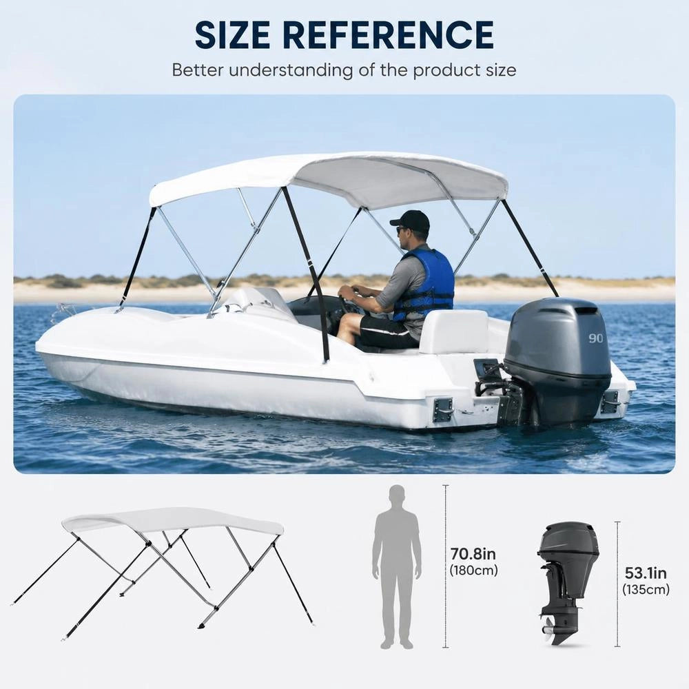 3-Bow Bimini Top White 183x180x137 Cm