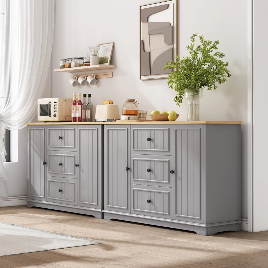 Credenza con 3 cassetti e ante stile frigorifero; ripiani regolabili; MDF grigio per cucina 126 × 40 × 86 cm