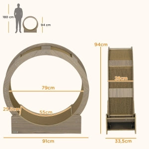 RUOTA PER GATTI 91 cm con freno e tappetino tiragraffi, legno colore noce