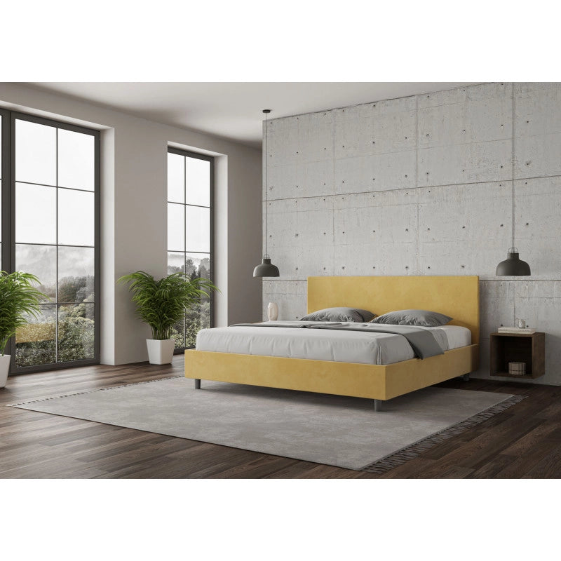 Letto imbottito Matrimoniale 190x200 cm Adele - Con rete,Microfibra,Ocra