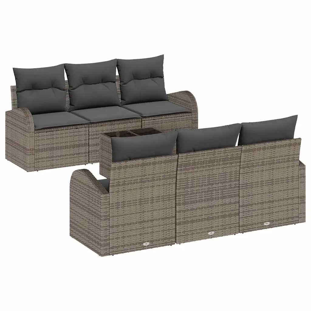 Set Divano da Giardino con cuscino 7 pcs Grigio polyrattan