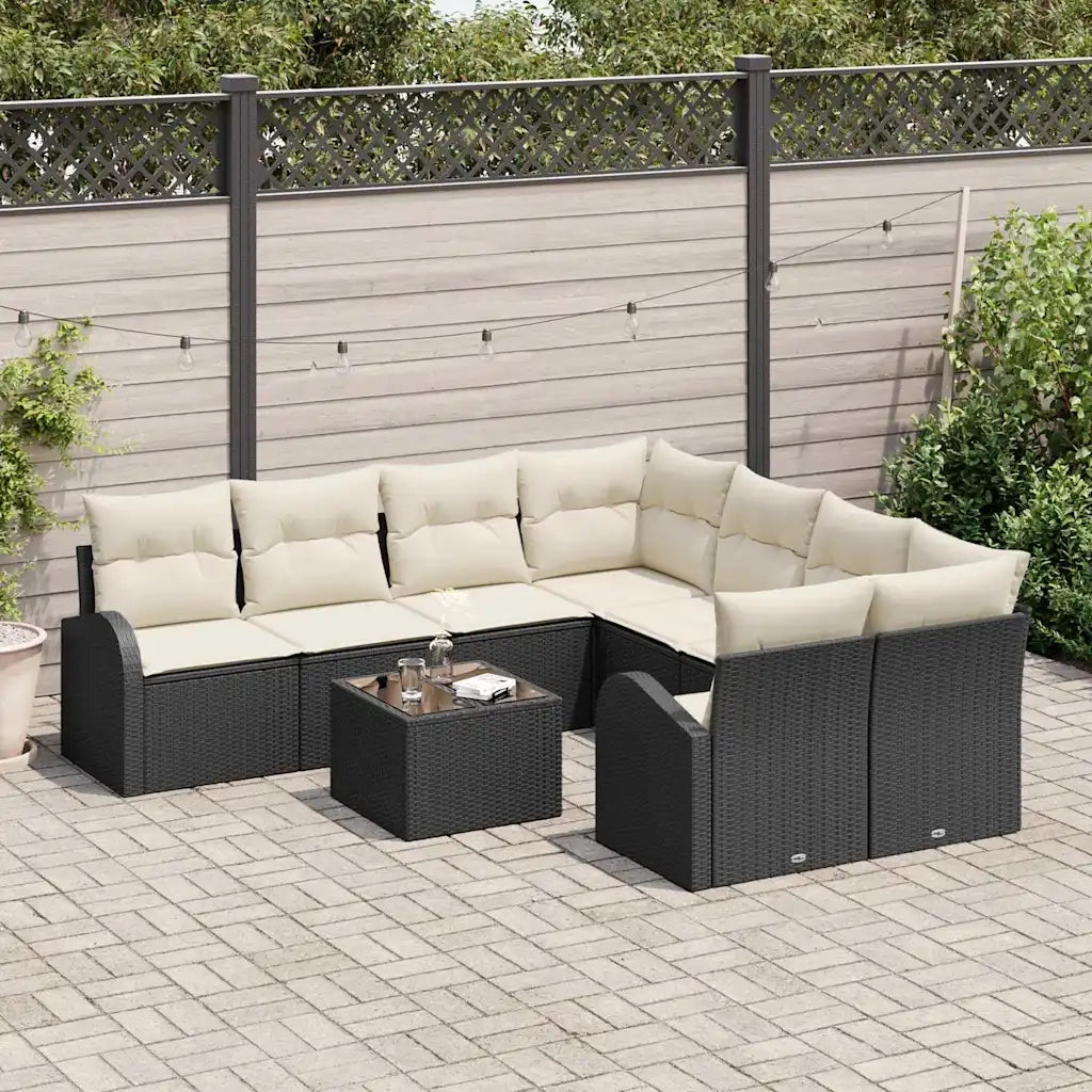 Set di divani con cuscino 9 pcs Nero e Crema polyrattan