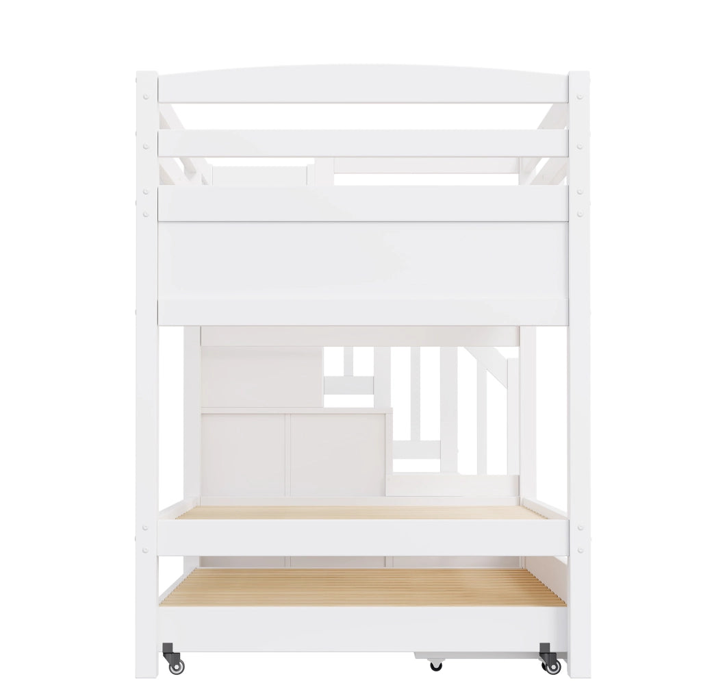Letto a castello 90x200 cm con letto estraibile; cassetti e armadio bianco HOMVRA