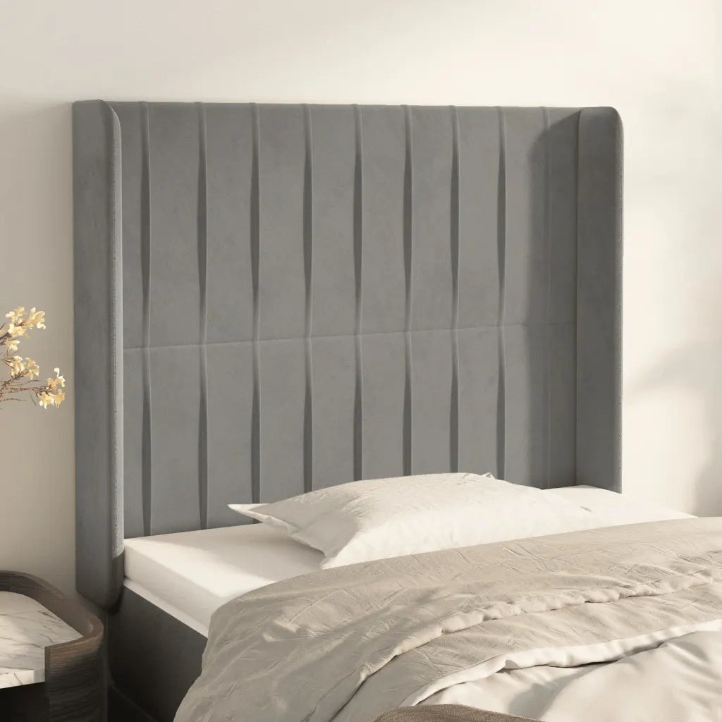 Testiera | Testata ad Orecchio Grigio Chiaro 93x16x118/128 cm in Velluto