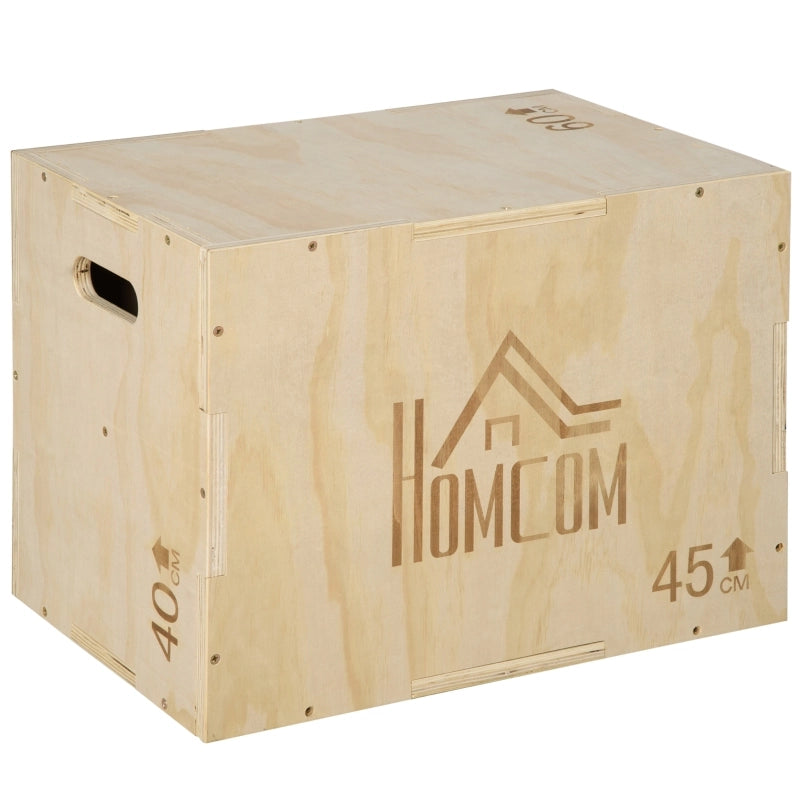 Plyo Box, box per saltare in legno, piattaforma pliometrica con maniglia per uso domestico, 45 x 40 x 60 cm, legno naturale