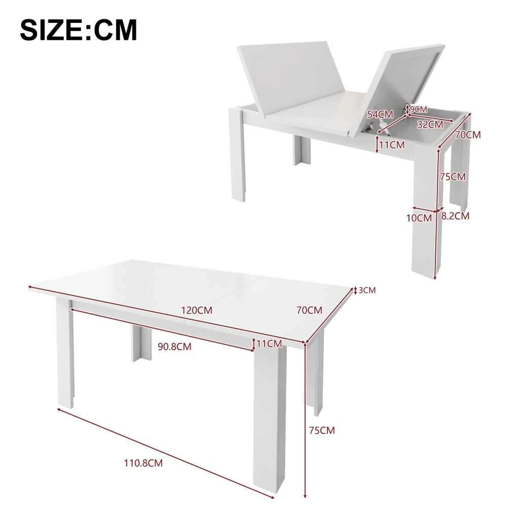 Tavolo da Pranzo con Vano Contenitore ¨C Xylo ¨C Bianco, Rettangolare, 120x70 cm